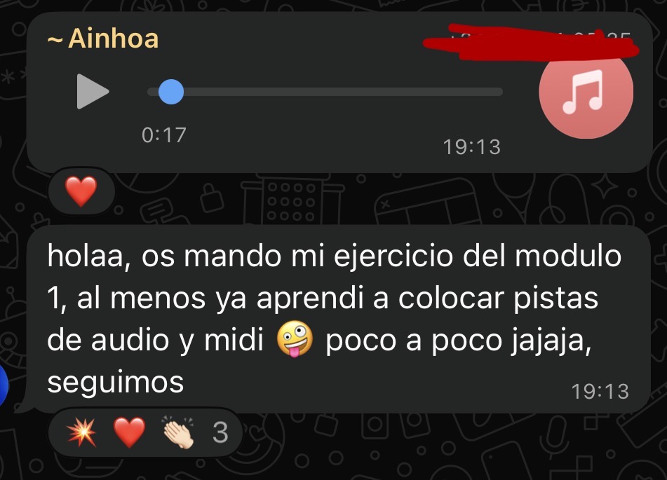 Testimonio de Ainhoa: Al menos ya aprendí a colocar pistas de audio y midi, poco a poco, seguimos.